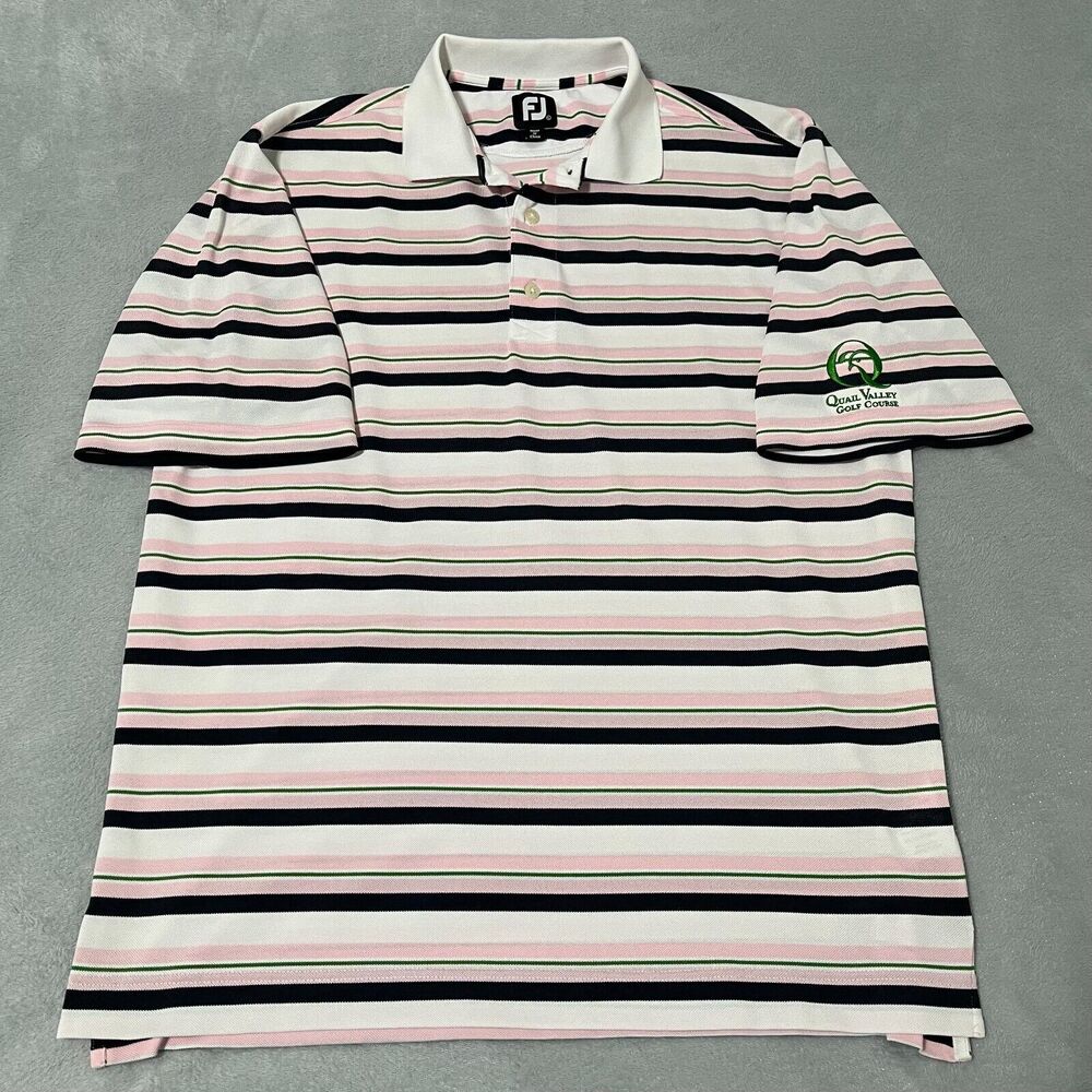 FootJoy Polo Shirt Mens Large Pink Striped Quail Valley Golf Course Banks Oregon